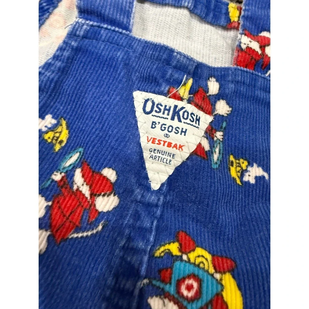 Vintage OshKosh Vestbak Mouse Detective Corduroy Overalls Toddler 2T USA